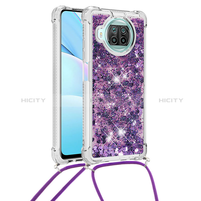 Custodia Silicone Cover Morbida Bling-Bling con Cinghia Cordino Mano S03 per Xiaomi Mi 10i 5G Viola