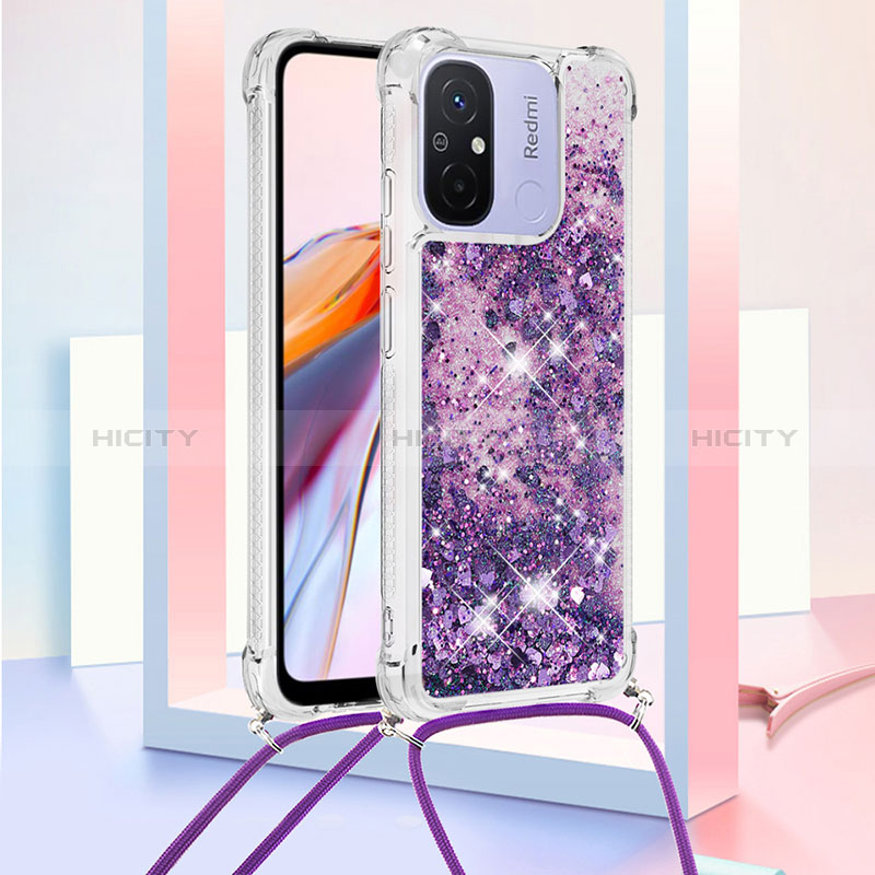 Custodia Silicone Cover Morbida Bling-Bling con Cinghia Cordino Mano S03 per Xiaomi Poco C55