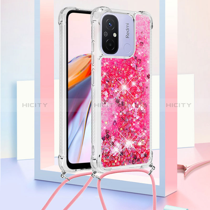 Custodia Silicone Cover Morbida Bling-Bling con Cinghia Cordino Mano S03 per Xiaomi Poco C55