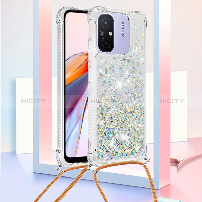 Custodia Silicone Cover Morbida Bling-Bling con Cinghia Cordino Mano S03 per Xiaomi Poco C55