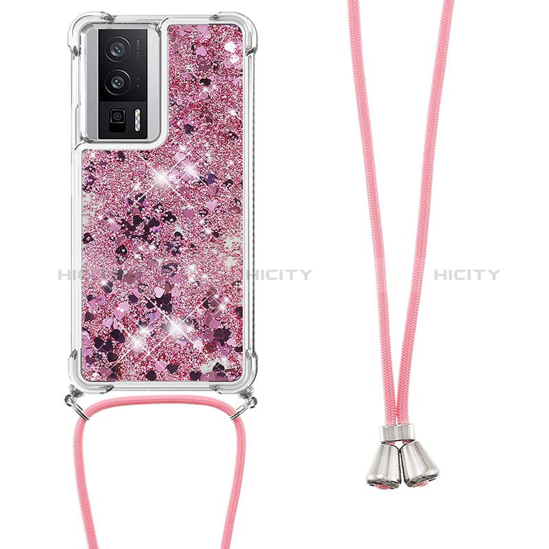 Custodia Silicone Cover Morbida Bling-Bling con Cinghia Cordino Mano S03 per Xiaomi Poco F5 Pro 5G