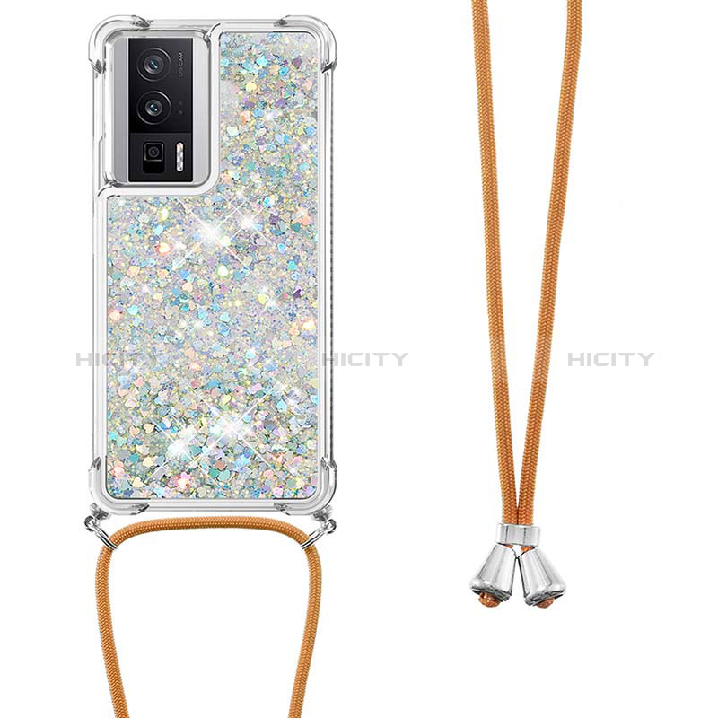 Custodia Silicone Cover Morbida Bling-Bling con Cinghia Cordino Mano S03 per Xiaomi Poco F5 Pro 5G