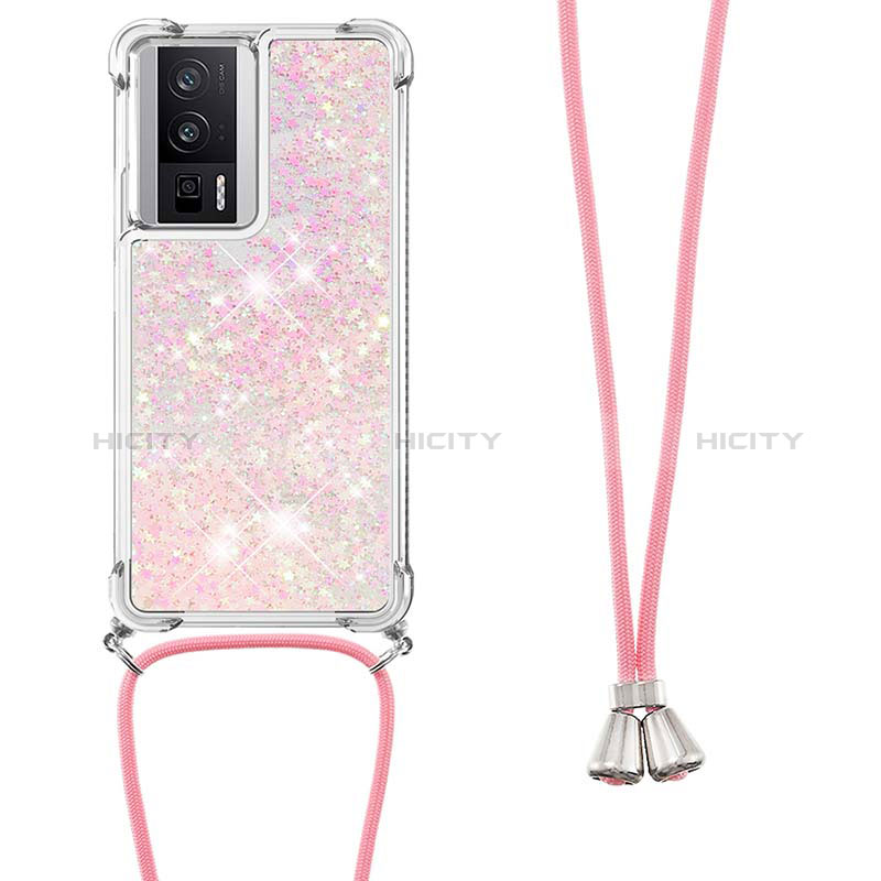 Custodia Silicone Cover Morbida Bling-Bling con Cinghia Cordino Mano S03 per Xiaomi Poco F5 Pro 5G