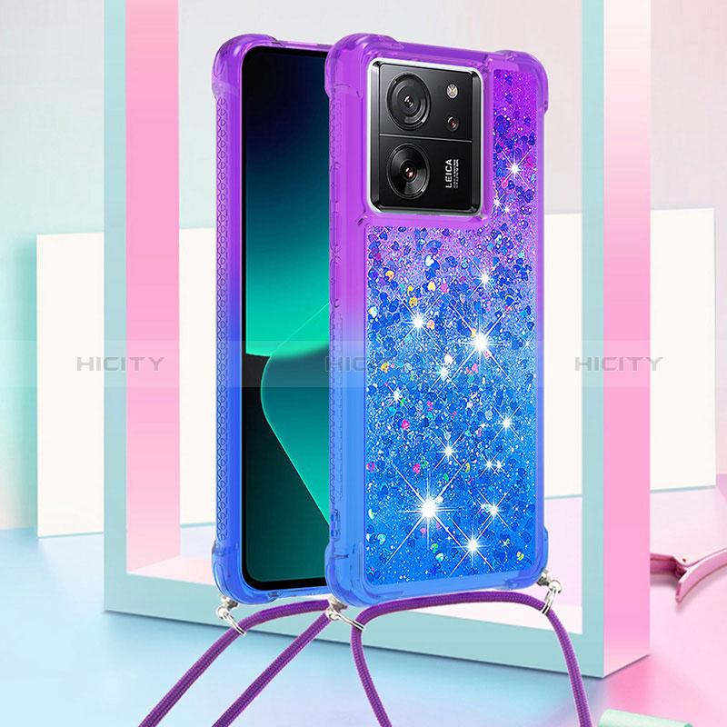 Custodia Silicone Cover Morbida Bling-Bling con Cinghia Cordino Mano YB1 per Xiaomi Mi 13T Pro 5G Viola