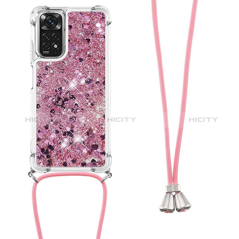 Custodia Silicone Cover Morbida Bling-Bling con Cinghia Cordino Mano YB1 per Xiaomi Redmi Note 11S 4G Lavanda