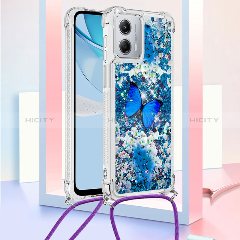 Custodia Silicone Cover Morbida Bling-Bling con Cinghia Cordino Mano YB2 per Motorola Moto G 5G (2023) Blu