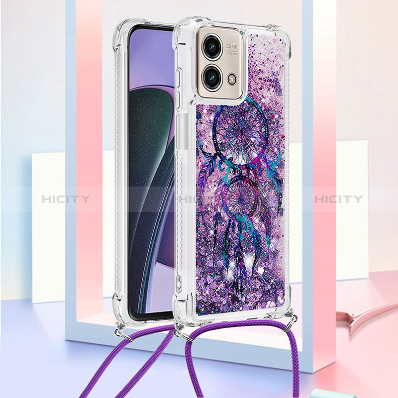 Custodia Silicone Cover Morbida Bling-Bling con Cinghia Cordino Mano YB2 per Motorola Moto G Stylus (2023) 4G Viola