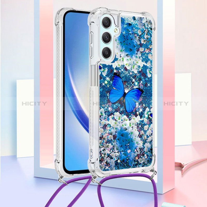 Custodia Silicone Cover Morbida Bling-Bling con Cinghia Cordino Mano YB2 per Samsung Galaxy A24 4G Blu