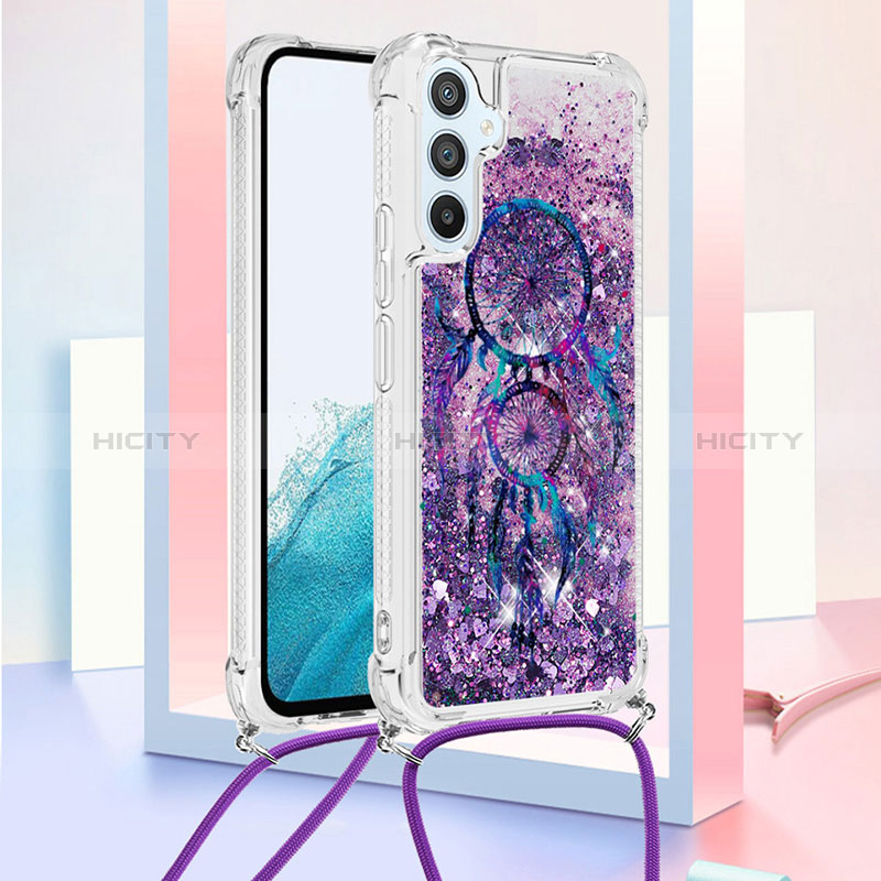 Custodia Silicone Cover Morbida Bling-Bling con Cinghia Cordino Mano YB2 per Samsung Galaxy A54 5G Viola