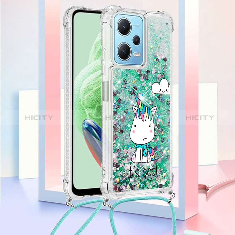 Custodia Silicone Cover Morbida Bling-Bling con Cinghia Cordino Mano YB2 per Xiaomi Redmi Note 12 5G Verde