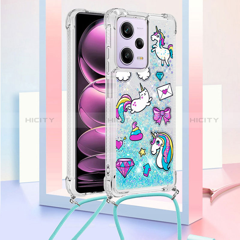 Custodia Silicone Cover Morbida Bling-Bling con Cinghia Cordino Mano YB2 per Xiaomi Redmi Note 12 Pro 5G Cielo Blu