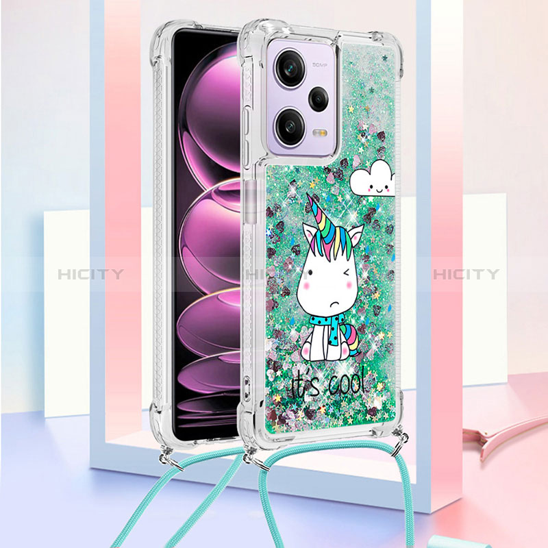 Custodia Silicone Cover Morbida Bling-Bling con Cinghia Cordino Mano YB2 per Xiaomi Redmi Note 12 Pro 5G Verde