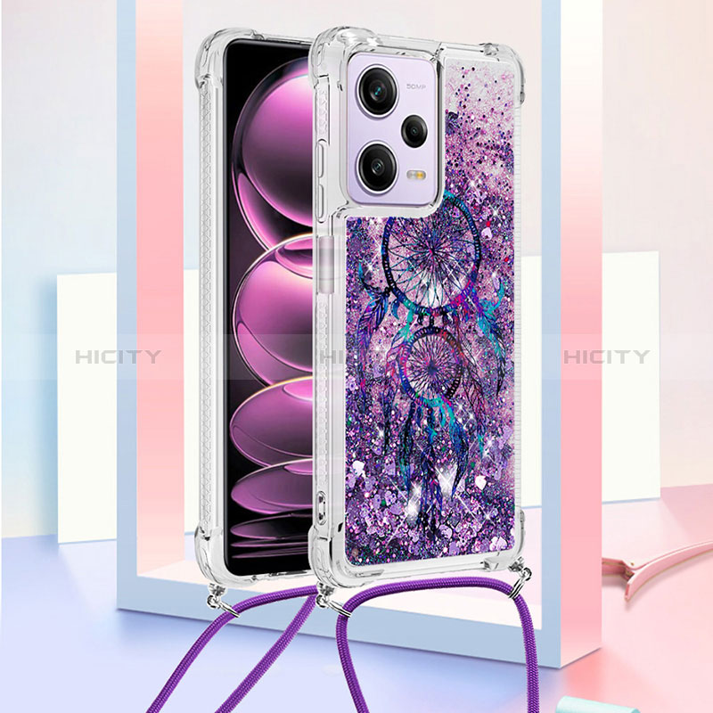 Custodia Silicone Cover Morbida Bling-Bling con Cinghia Cordino Mano YB2 per Xiaomi Redmi Note 12 Pro 5G Viola