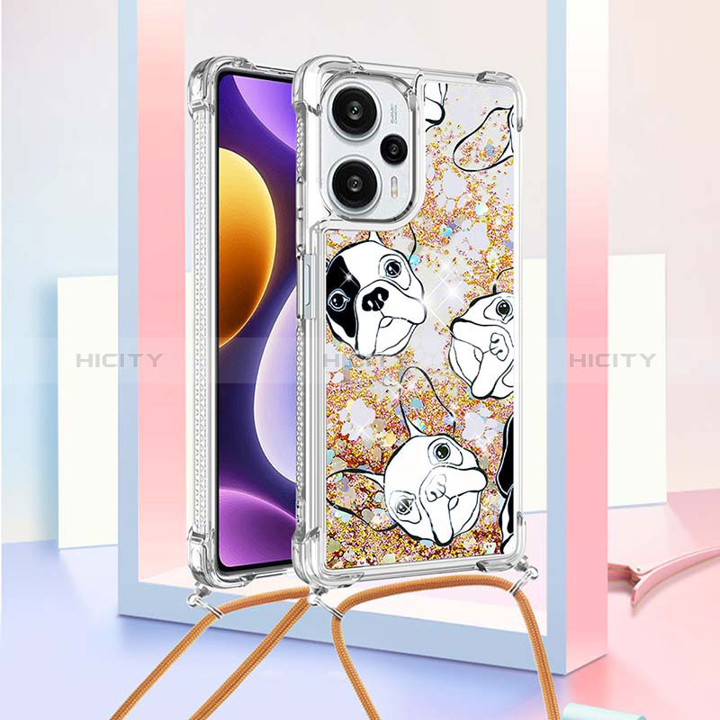 Custodia Silicone Cover Morbida Bling-Bling con Cinghia Cordino Mano YB2 per Xiaomi Redmi Note 12 Turbo 5G