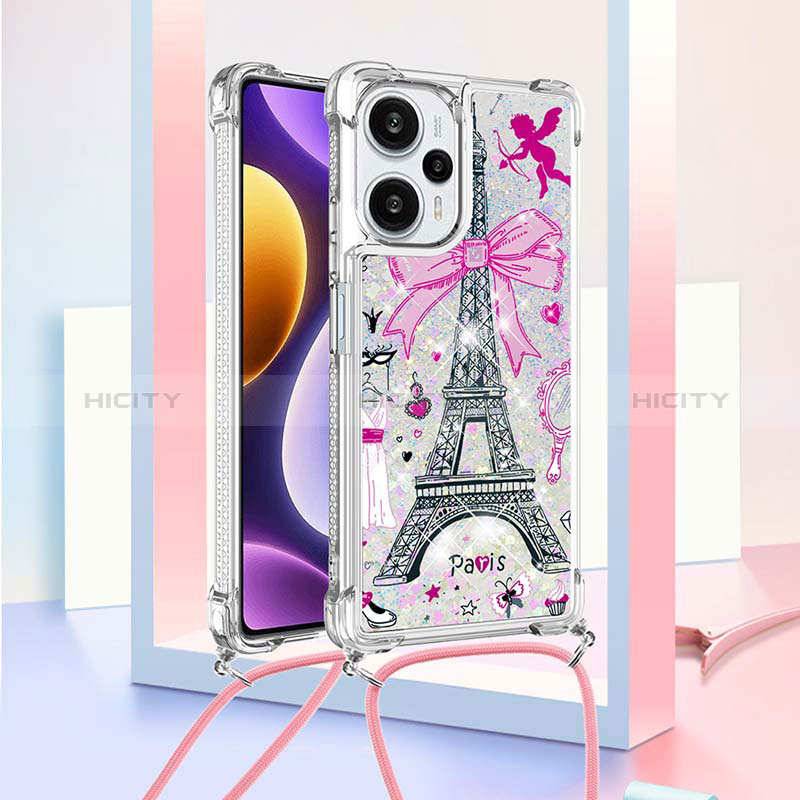 Custodia Silicone Cover Morbida Bling-Bling con Cinghia Cordino Mano YB2 per Xiaomi Redmi Note 12 Turbo 5G