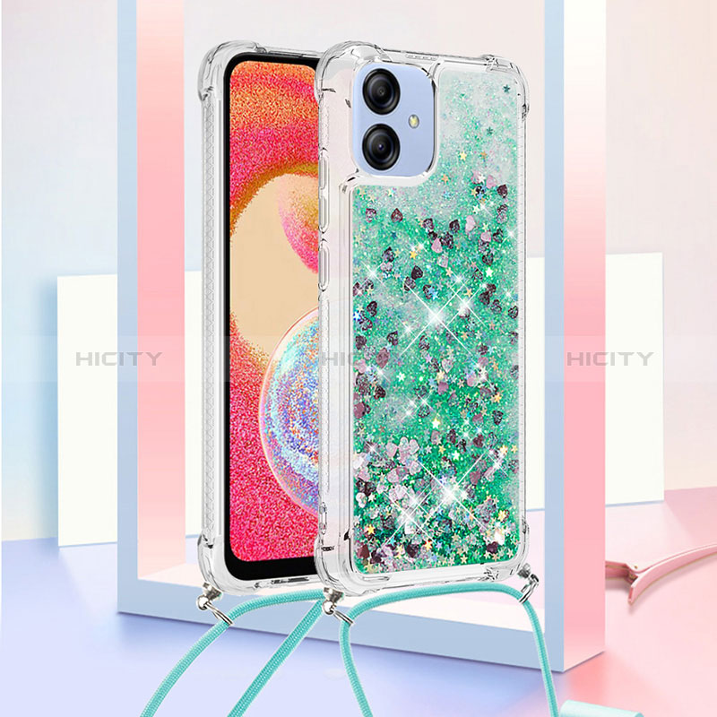 Custodia Silicone Cover Morbida Bling-Bling con Cinghia Cordino Mano YB3 per Samsung Galaxy A04 4G Verde