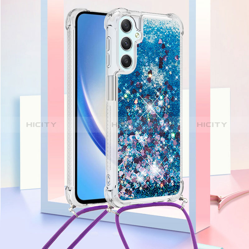 Custodia Silicone Cover Morbida Bling-Bling con Cinghia Cordino Mano YB3 per Samsung Galaxy A25 5G Blu