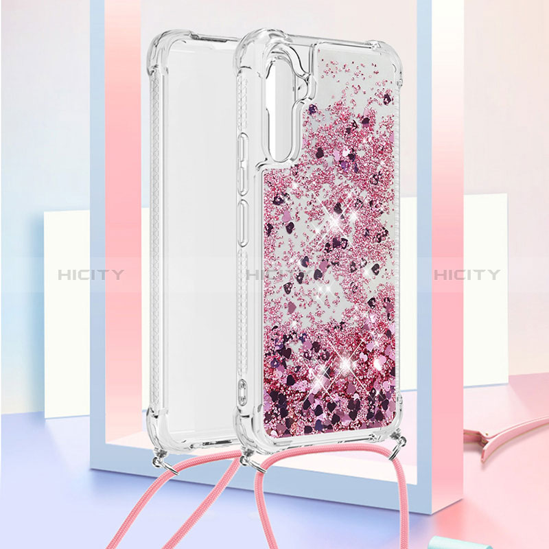 Custodia Silicone Cover Morbida Bling-Bling con Cinghia Cordino Mano YB3 per Samsung Galaxy A34 5G Lavanda