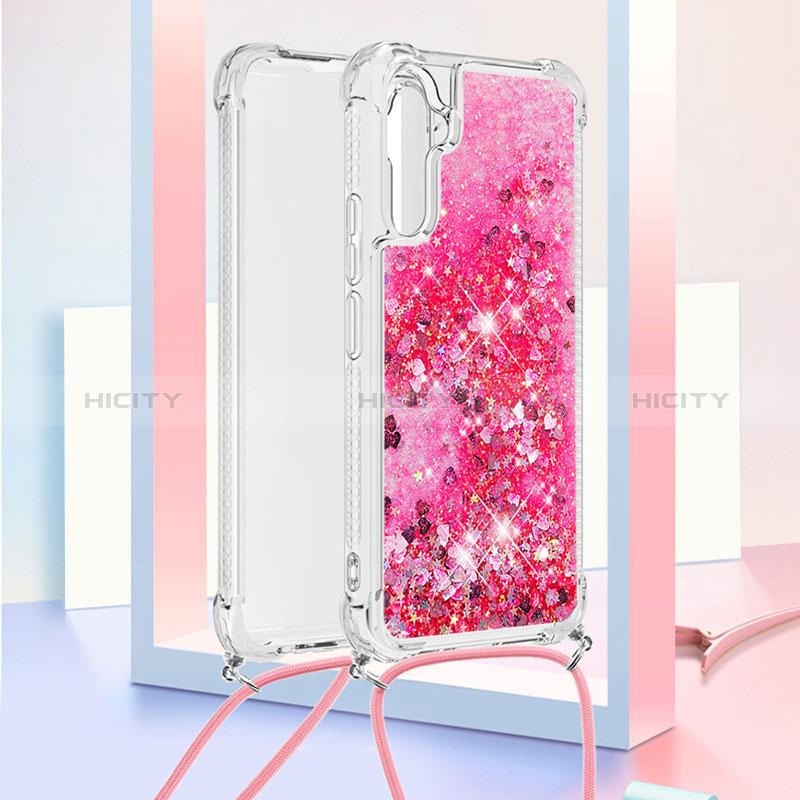 Custodia Silicone Cover Morbida Bling-Bling con Cinghia Cordino Mano YB3 per Samsung Galaxy A34 5G Rosa Caldo