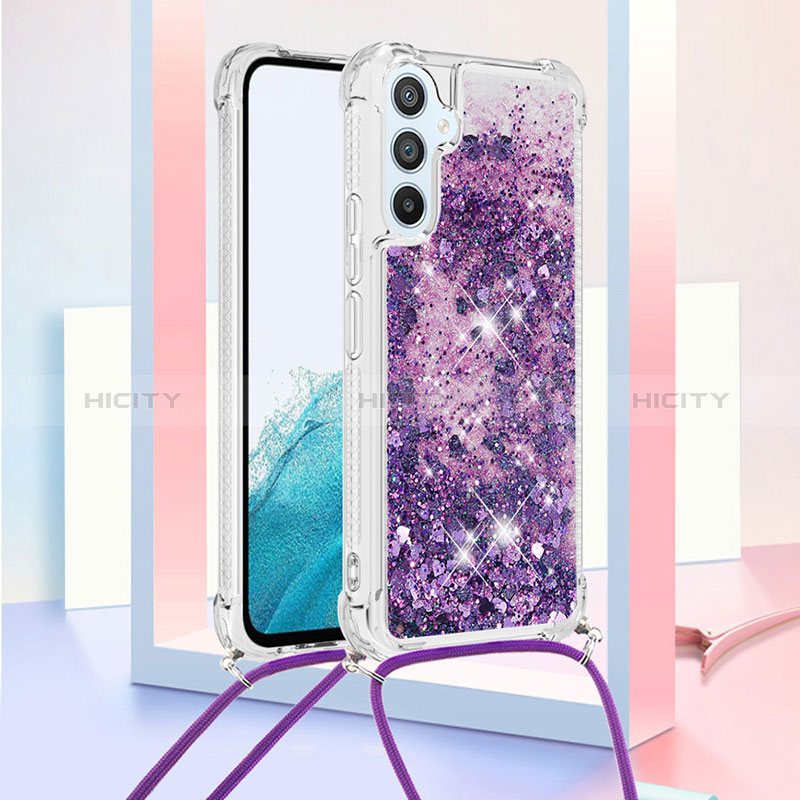 Custodia Silicone Cover Morbida Bling-Bling con Cinghia Cordino Mano YB3 per Samsung Galaxy Quantum4 5G Viola