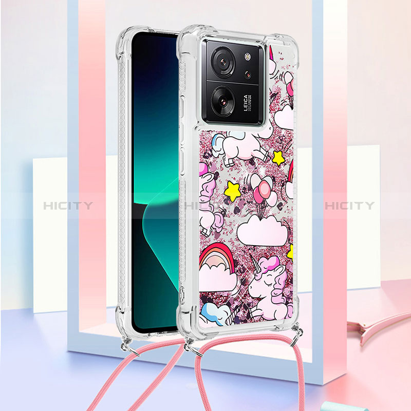 Custodia Silicone Cover Morbida Bling-Bling con Cinghia Cordino Mano YB3 per Xiaomi Mi 13T Pro 5G Lavanda