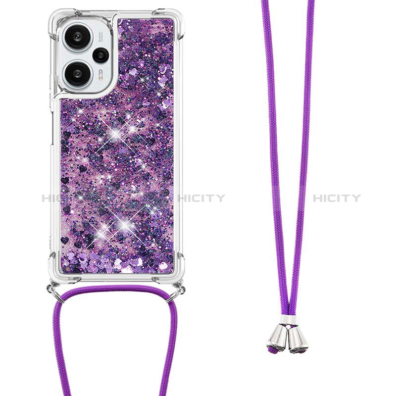 Custodia Silicone Cover Morbida Bling-Bling con Cinghia Cordino Mano YB3 per Xiaomi Poco F5 5G Viola