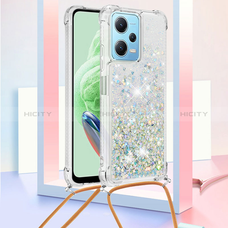 Custodia Silicone Cover Morbida Bling-Bling con Cinghia Cordino Mano YB3 per Xiaomi Poco X5 5G Cielo Blu