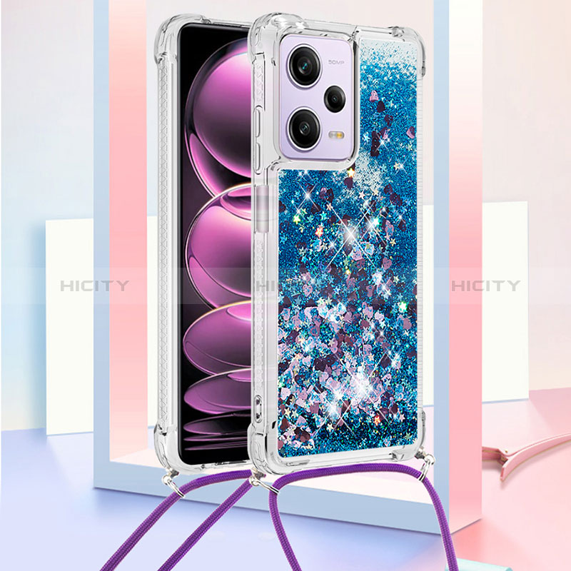 Custodia Silicone Cover Morbida Bling-Bling con Cinghia Cordino Mano YB3 per Xiaomi Redmi Note 12 Pro 5G Blu