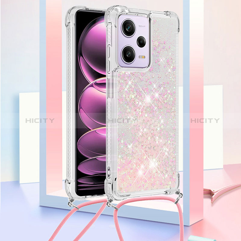 Custodia Silicone Cover Morbida Bling-Bling con Cinghia Cordino Mano YB3 per Xiaomi Redmi Note 12 Pro 5G Rosa