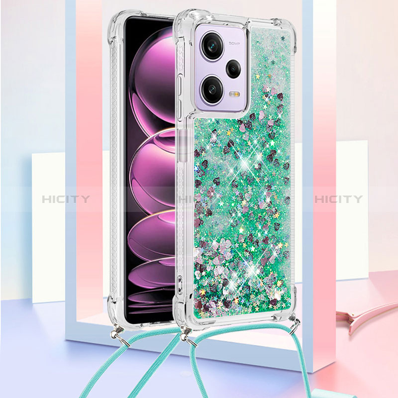 Custodia Silicone Cover Morbida Bling-Bling con Cinghia Cordino Mano YB3 per Xiaomi Redmi Note 12 Pro 5G Verde