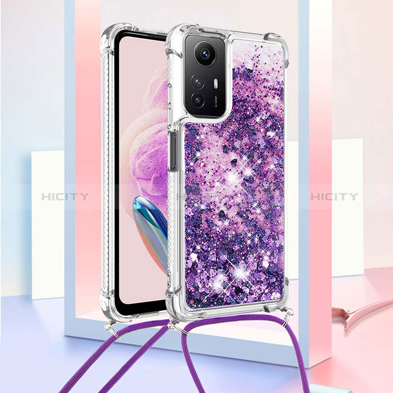 Custodia Silicone Cover Morbida Bling-Bling con Cinghia Cordino Mano YB3 per Xiaomi Redmi Note 12S Viola