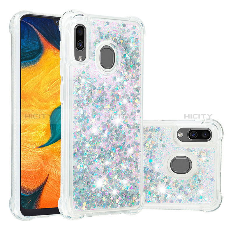 Custodia Silicone Cover Morbida Bling-Bling S01 per Samsung Galaxy A20 Argento