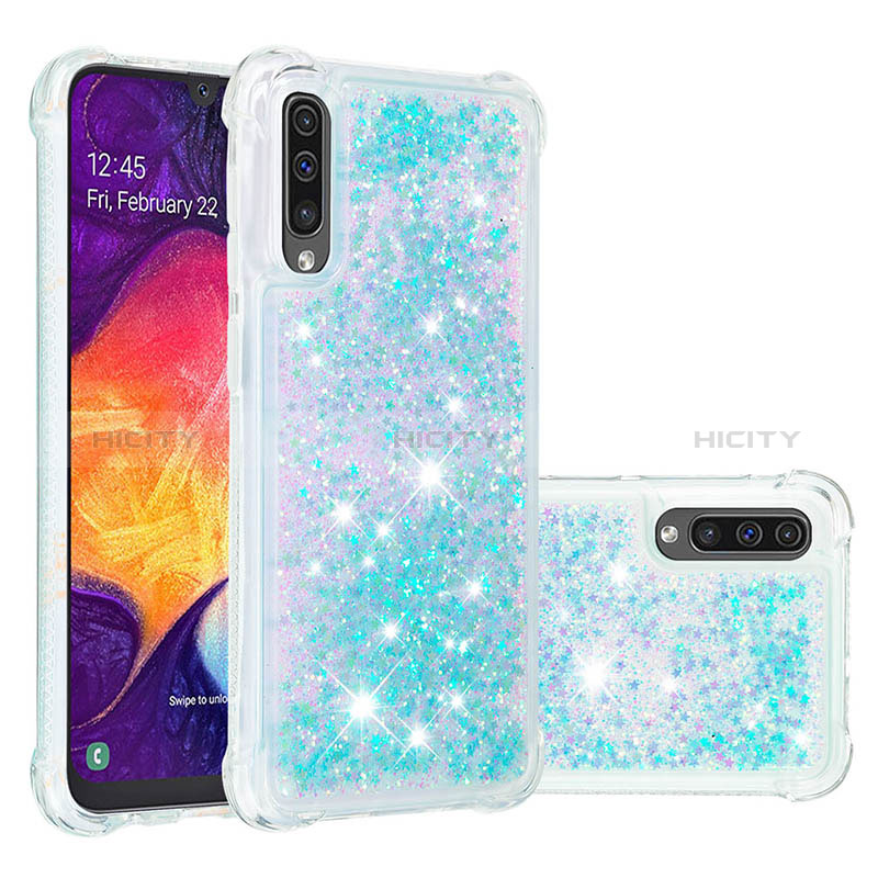 Custodia Silicone Cover Morbida Bling-Bling S01 per Samsung Galaxy A30S Cielo Blu