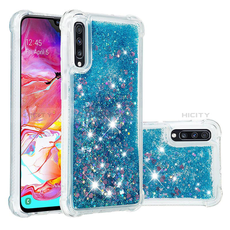 Custodia Silicone Cover Morbida Bling-Bling S01 per Samsung Galaxy A70 Blu