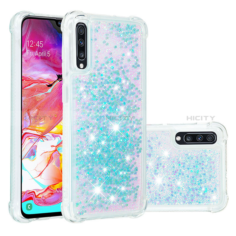 Custodia Silicone Cover Morbida Bling-Bling S01 per Samsung Galaxy A70 Cielo Blu