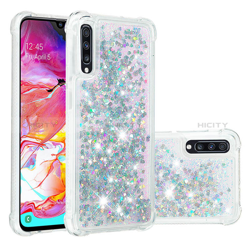 Custodia Silicone Cover Morbida Bling-Bling S01 per Samsung Galaxy A70S Argento