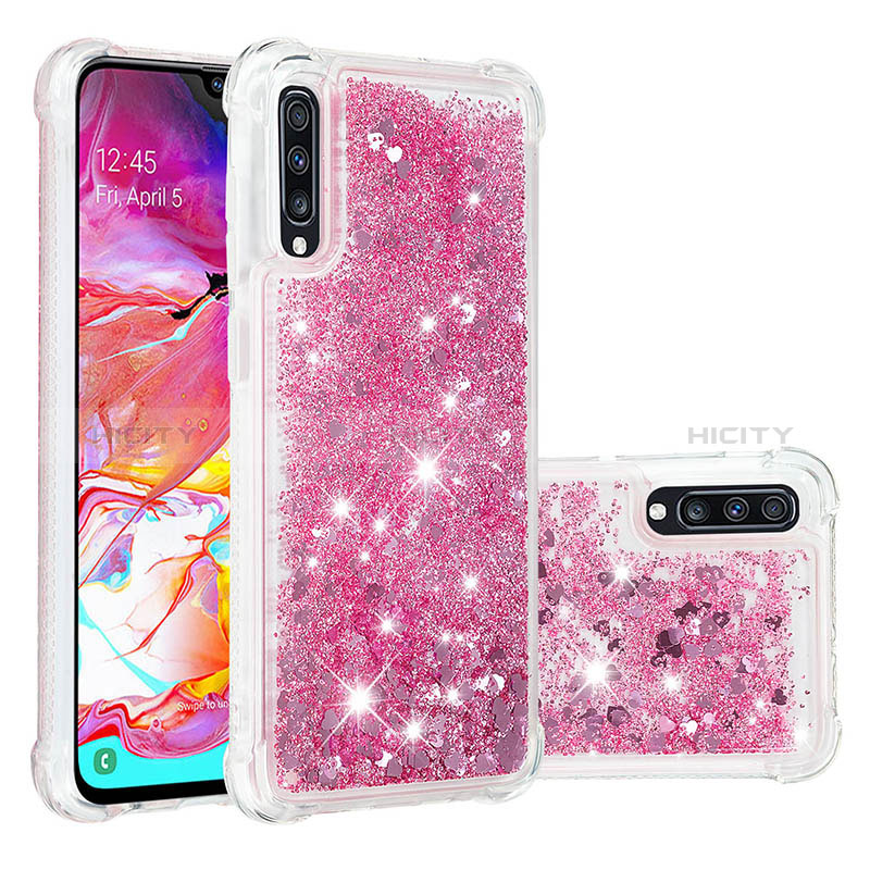 Custodia Silicone Cover Morbida Bling-Bling S01 per Samsung Galaxy A70S Rosa Caldo