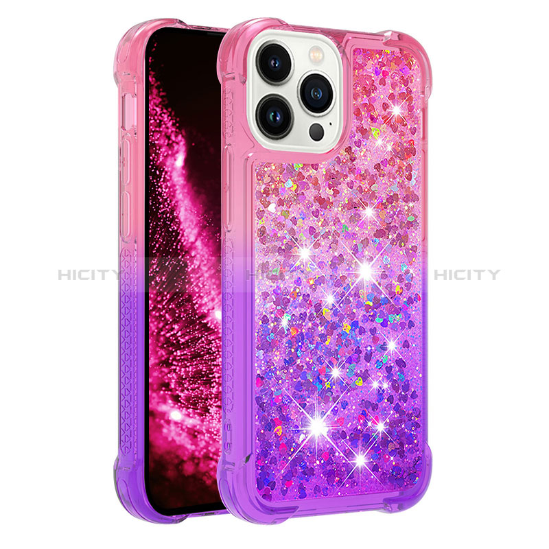 Custodia Silicone Cover Morbida Bling-Bling S02 per Apple iPhone 14 Pro Rosa Caldo