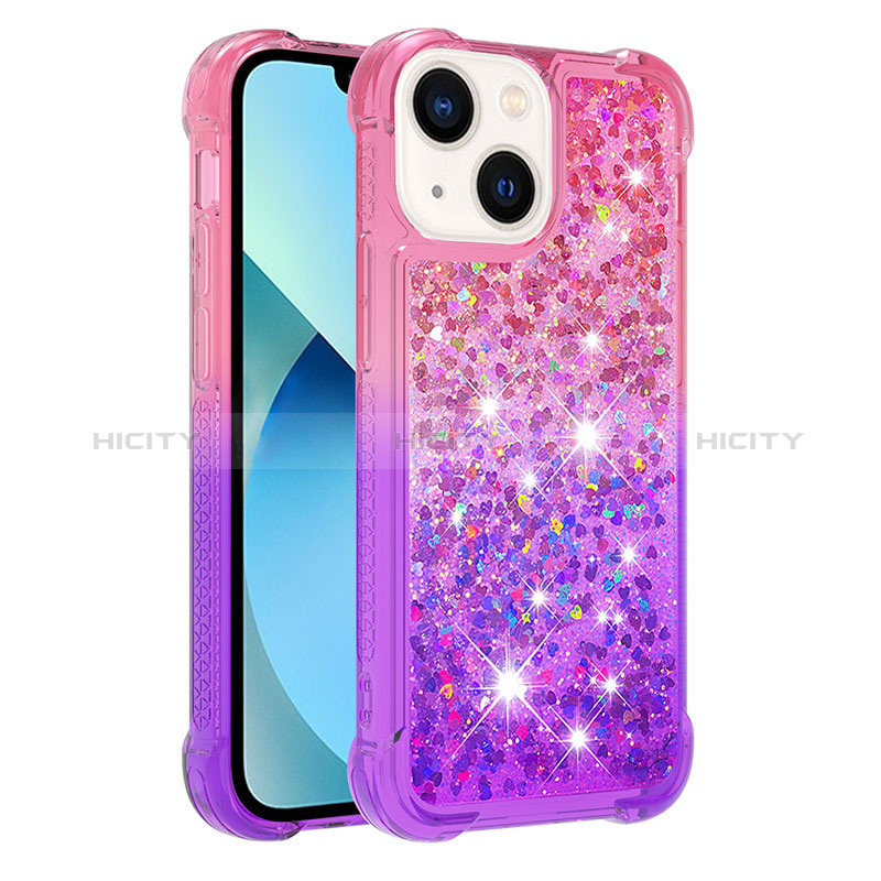 Custodia Silicone Cover Morbida Bling-Bling S02 per Apple iPhone 14 Rosa Caldo