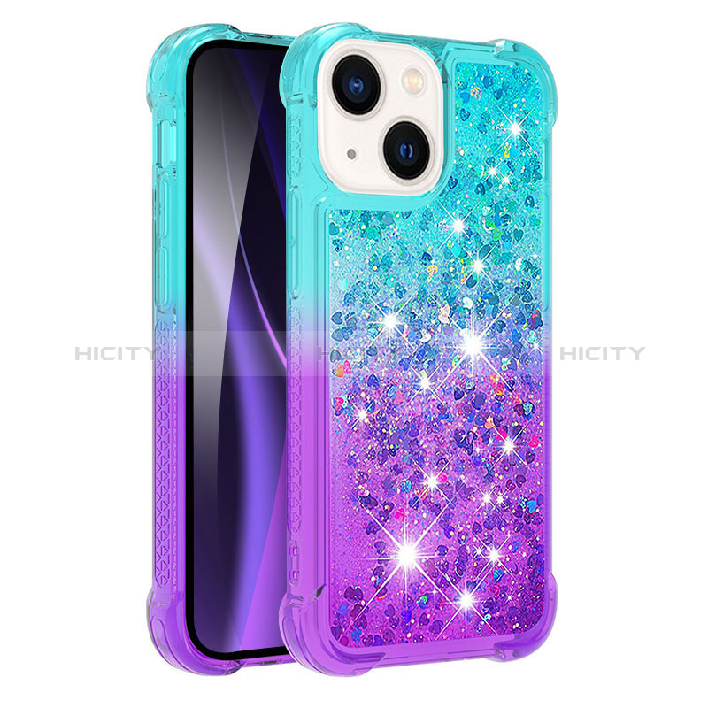 Custodia Silicone Cover Morbida Bling-Bling S02 per Apple iPhone 15 Plus Cielo Blu