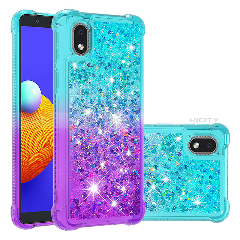 Custodia Silicone Cover Morbida Bling-Bling S02 per Samsung Galaxy A01 Core Cielo Blu