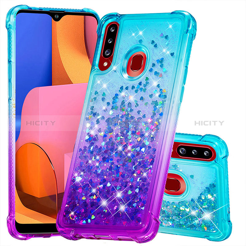 Custodia Silicone Cover Morbida Bling-Bling S02 per Samsung Galaxy A20s Cielo Blu