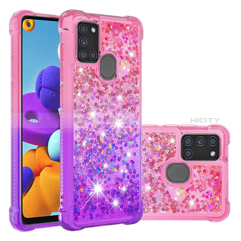 Custodia Silicone Cover Morbida Bling-Bling S02 per Samsung Galaxy A21s Rosa Caldo