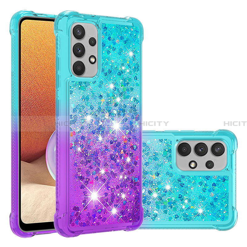 Custodia Silicone Cover Morbida Bling-Bling S02 per Samsung Galaxy A32 4G Cielo Blu