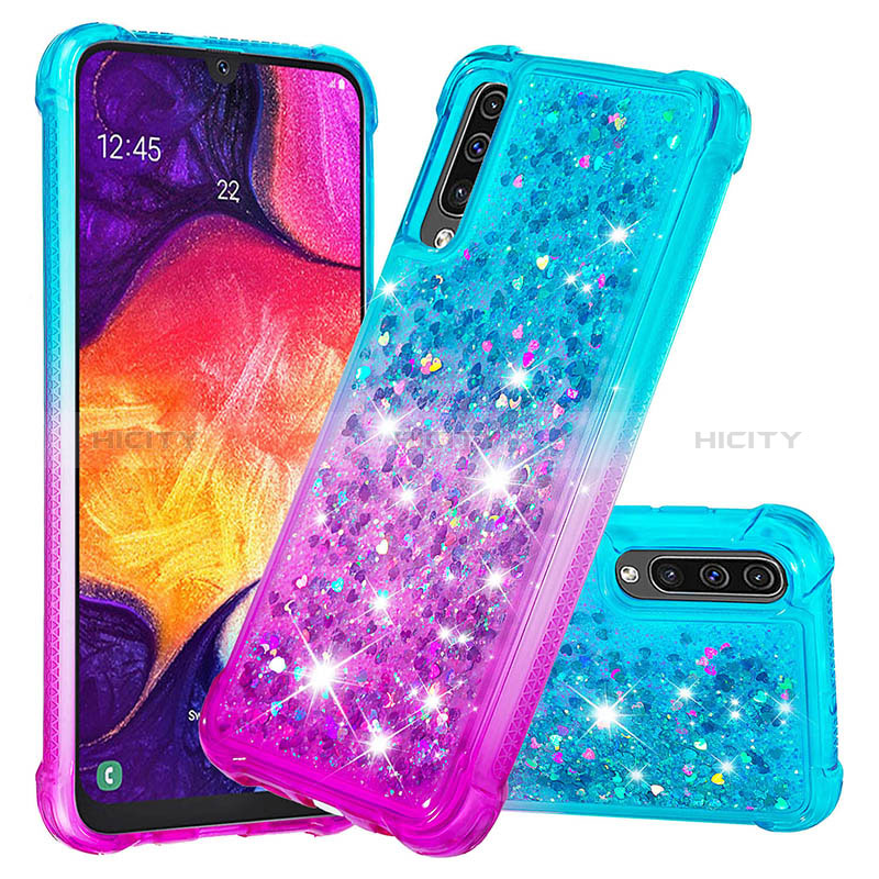 Custodia Silicone Cover Morbida Bling-Bling S02 per Samsung Galaxy A50S Cielo Blu