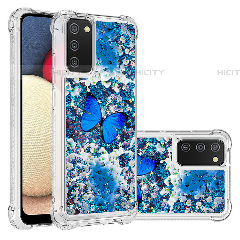 Custodia Silicone Cover Morbida Bling-Bling S03 per Samsung Galaxy A03s Blu