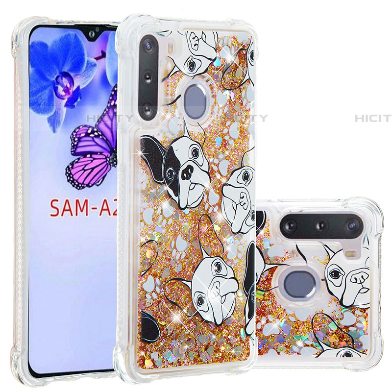 Custodia Silicone Cover Morbida Bling-Bling S03 per Samsung Galaxy A21 European Oro