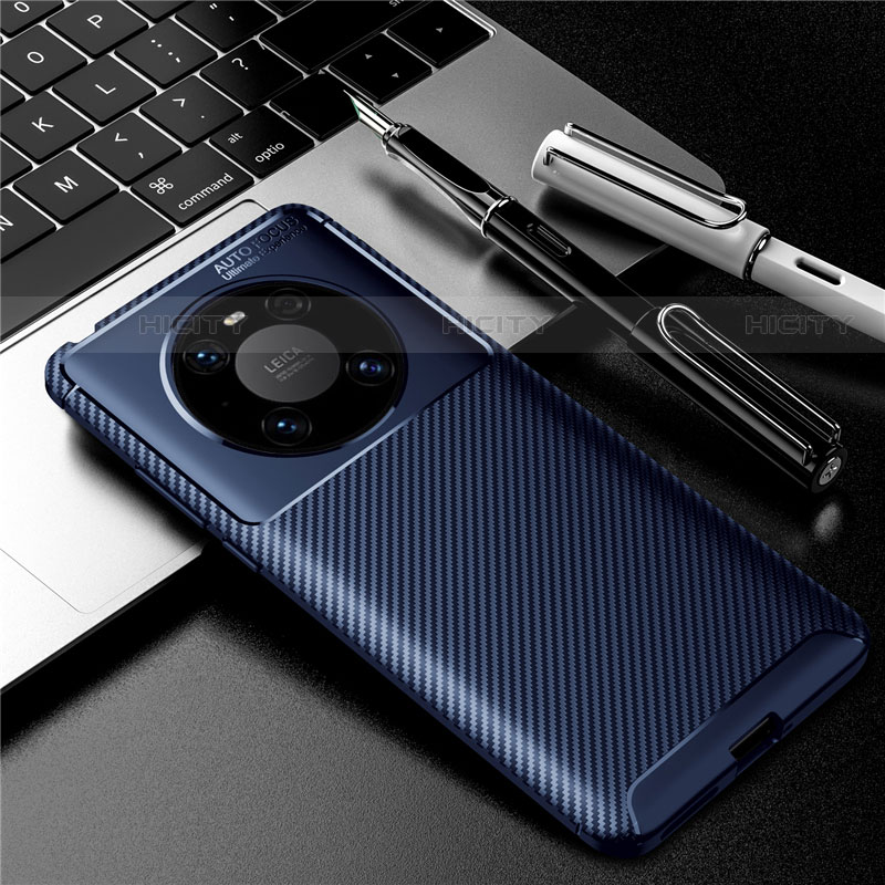 Custodia Silicone Cover Morbida Spigato per Huawei Mate 40 Pro Blu