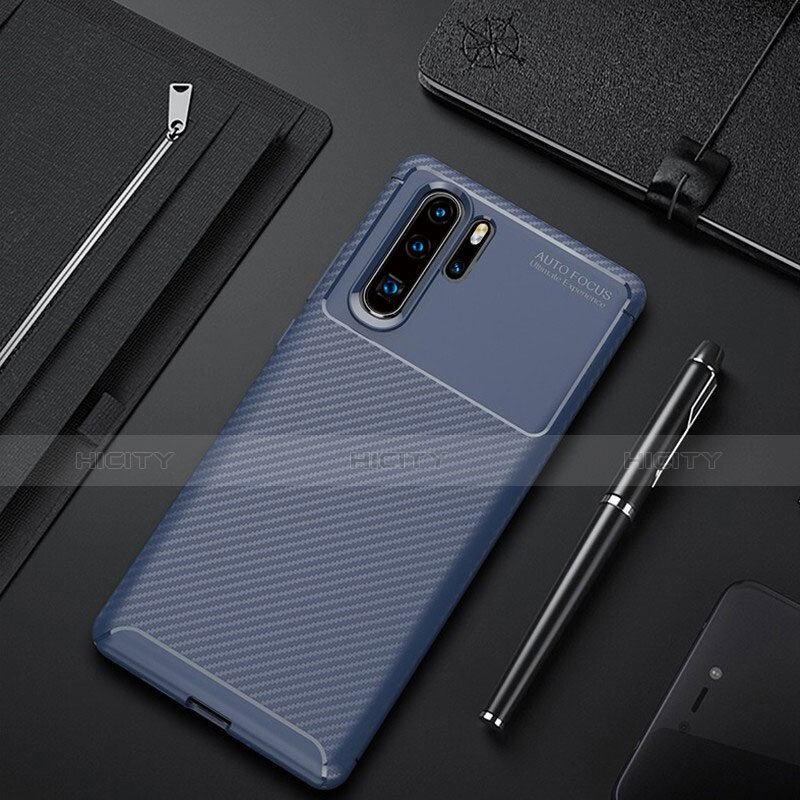 Custodia Silicone Cover Morbida Spigato per Huawei P30 Pro Blu