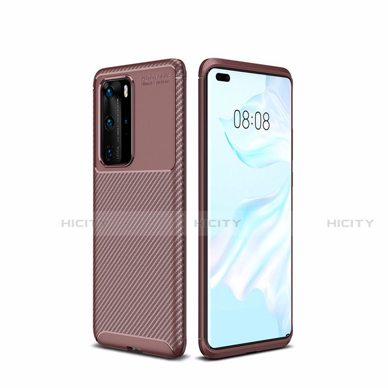 Custodia Silicone Cover Morbida Spigato per Huawei P40 Pro Marrone